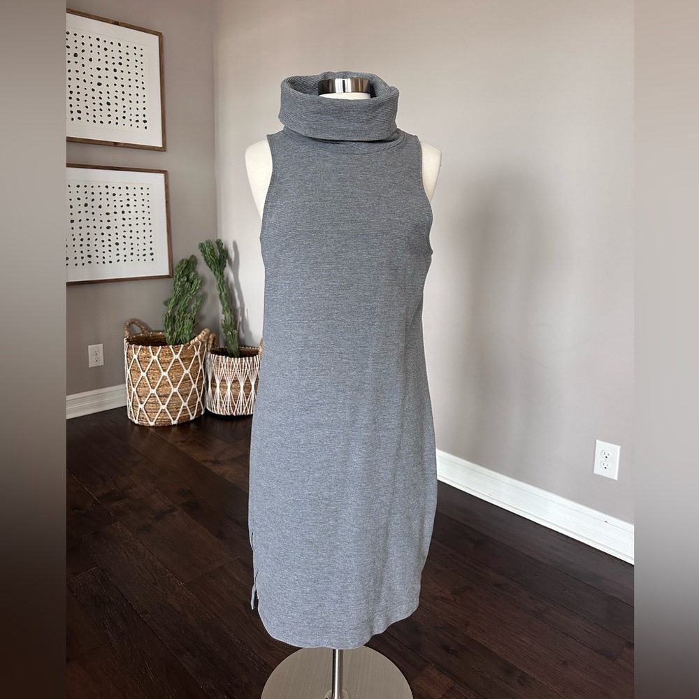 Banana Republic Sleeveless Turtleneck Ribbed Midi Dress Side Slit Zipper Grey LG - Picture 3 of 12